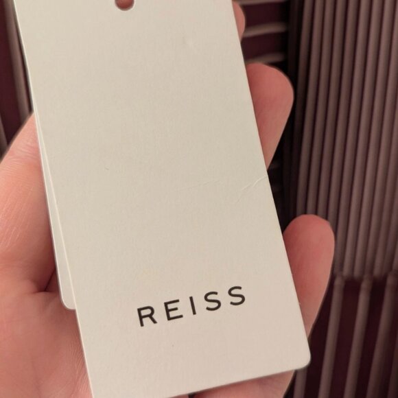 REISS Albi Shirt Dress Burgundy Striped Long Sleeve Midi Workwear Capsule Style - Picture 5 of 9